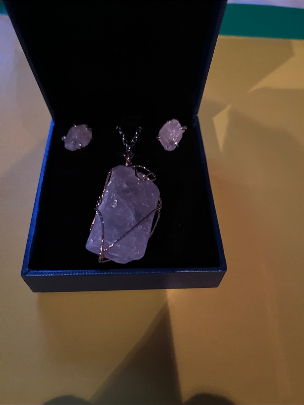 Natural Rose Quartz Pendant Necklace and Earrings Set - Pink Crystal Jewelry